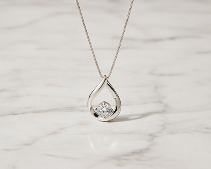 Ethereal Waterdrop Silver Necklace with Moissanite