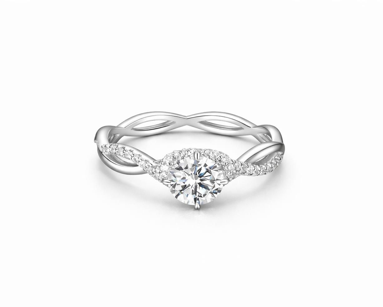 Galoria Twisted Silver Ring with Moissanite