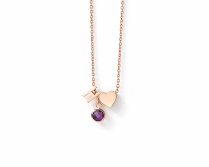 Initial & Heart with Birthstone Gold-plated Necklace