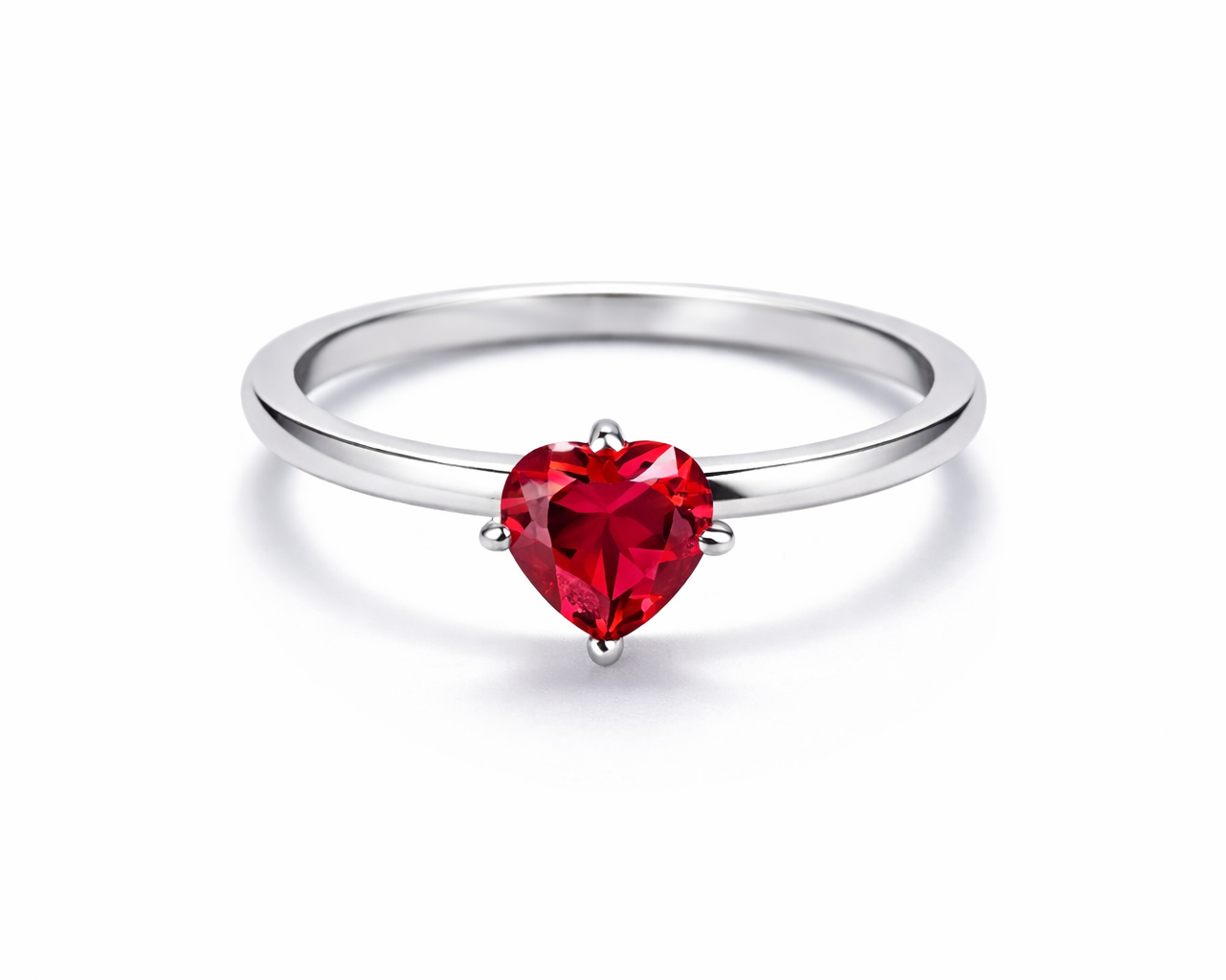 Red Heart Silver Ring