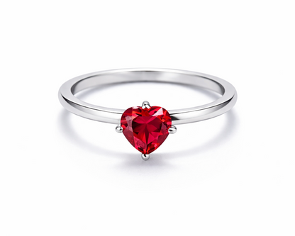 Red Heart Silver Ring