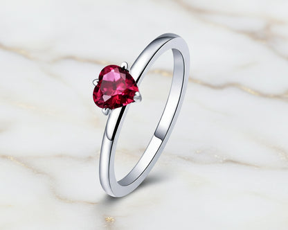 Red Heart Silver Ring