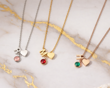 Initial & Heart with Birthstone Gold-plated Necklace