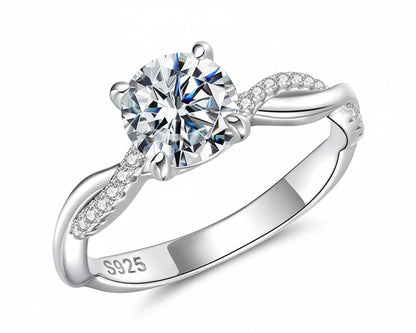 Twisted vine Silver ring with Moissanite