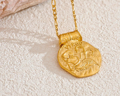 Zodiac Hammered coin Gold-plated Necklace