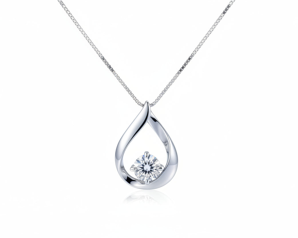 Ethereal Waterdrop Silver Necklace with Moissanite