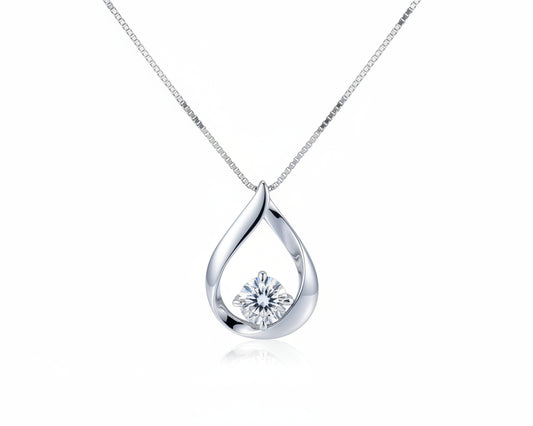 Ethereal Waterdrop Silver Necklace with Moissanite