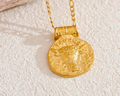 Zodiac Hammered coin Gold-plated Necklace