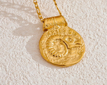 Zodiac Hammered coin Gold-plated Necklace