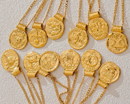 Zodiac Hammered coin Gold-plated Necklace