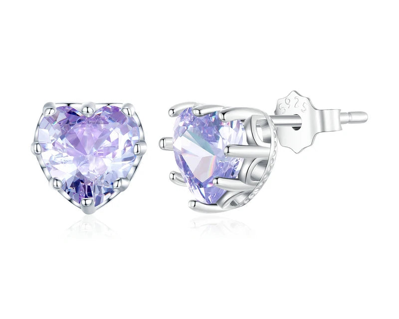 Heart Birthstone Silver Earrings