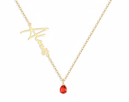Sideways Name with Birthstone Gold-plated Necklace