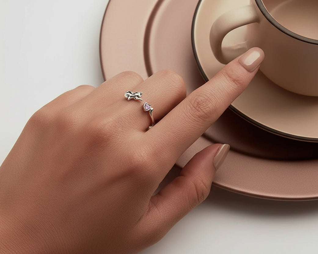 Lina Lovely Cat Silver Ring