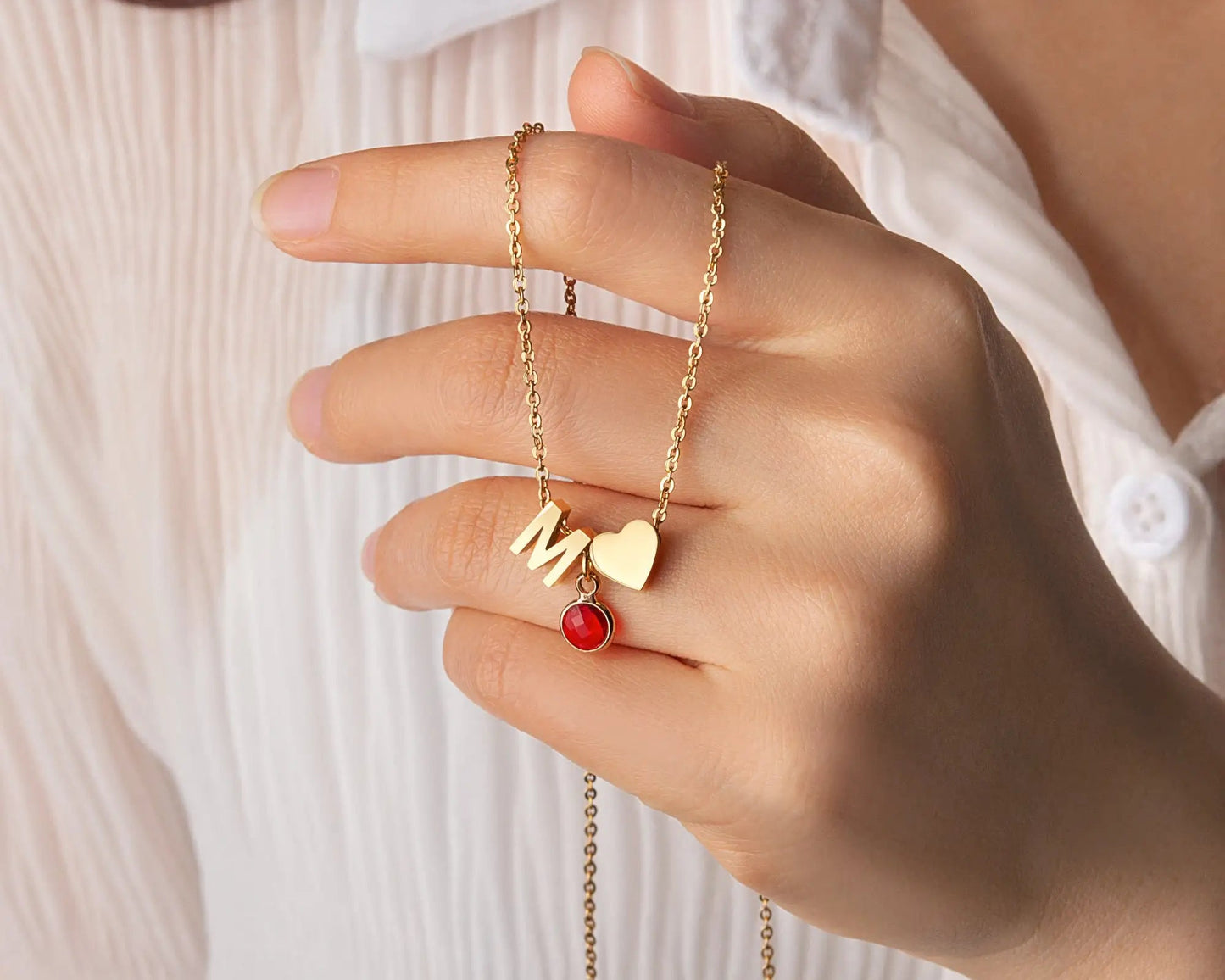 Initial & Heart with Birthstone Gold-plated Necklace
