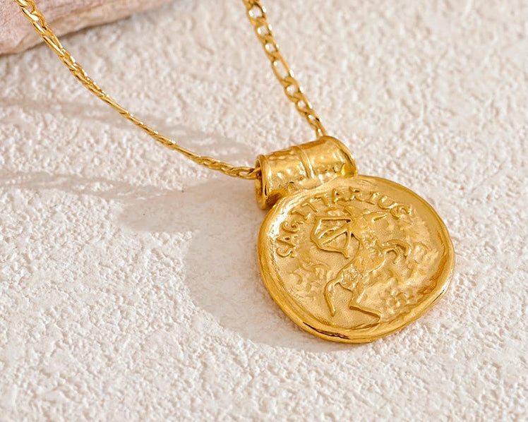 Zodiac Hammered coin Gold-plated Necklace