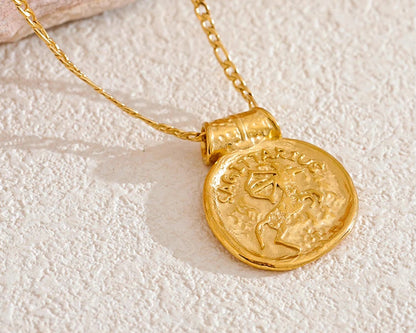Zodiac Hammered coin Gold-plated Necklace