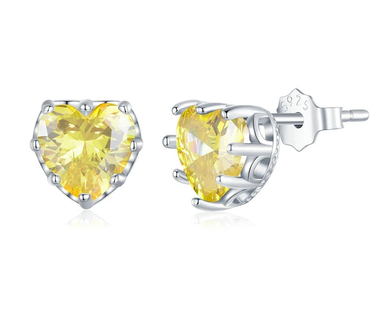 Heart Birthstone Silver Earrings