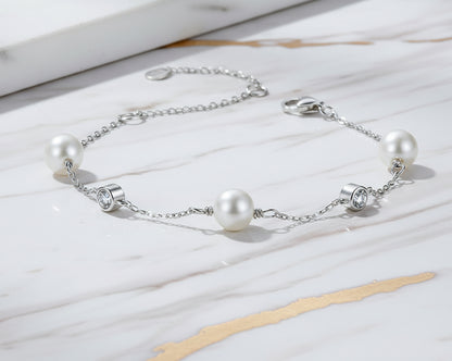Aurevara Pearl Silver Bracelet with Moissanites