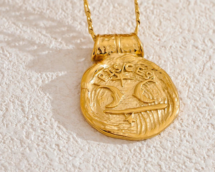 Zodiac Hammered coin Gold-plated Necklace