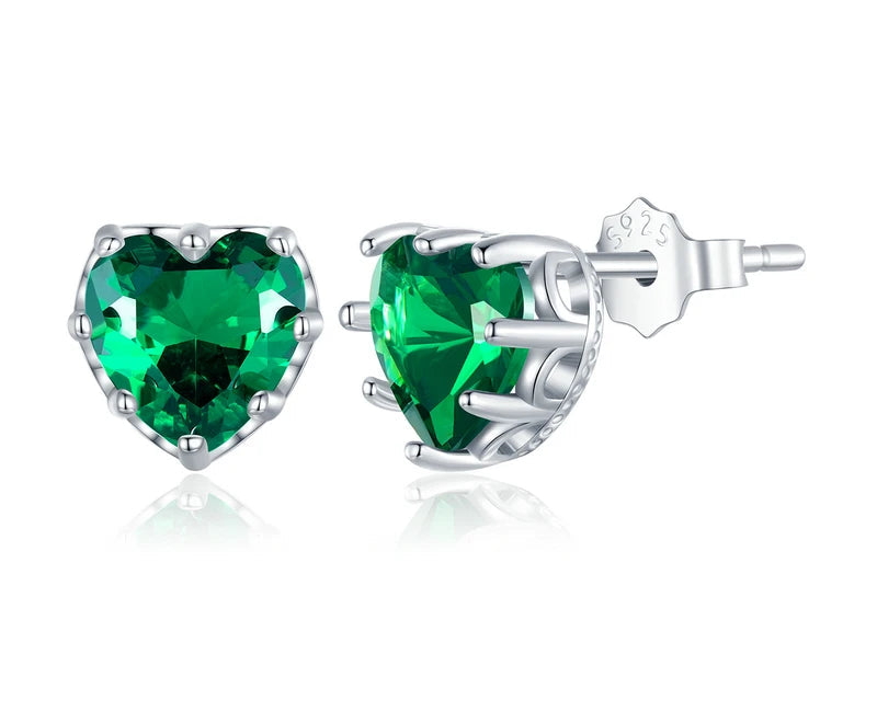 Heart Birthstone Silver Earrings