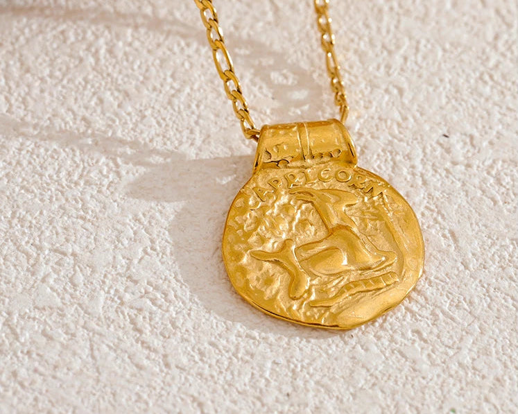 Zodiac Hammered coin Gold-plated Necklace