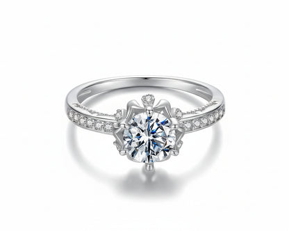 Celestial Bloom Silver Ring with Moissanite