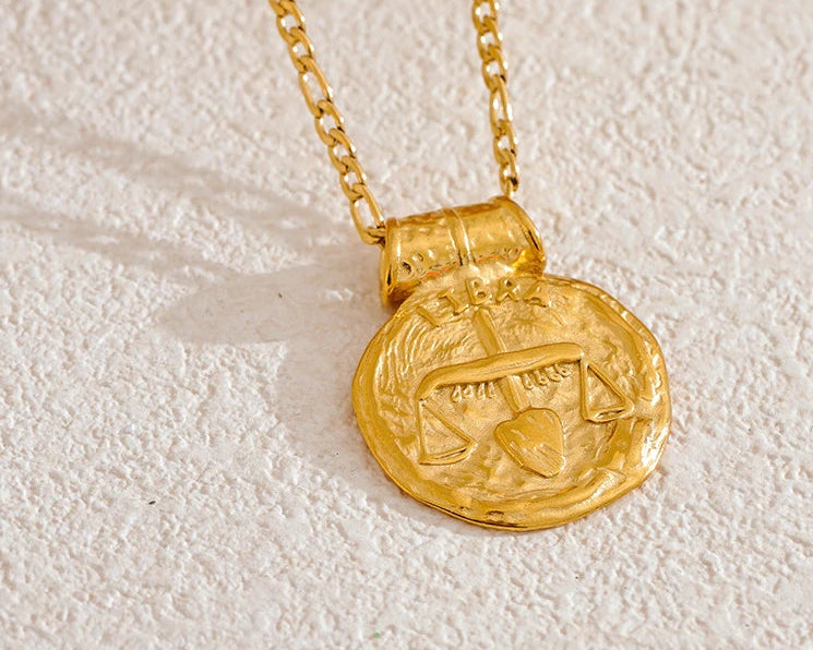 Zodiac Hammered coin Gold-plated Necklace