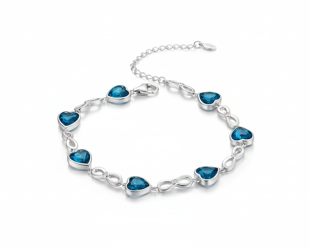 Essentia Blue Hearts Silver Bracelet