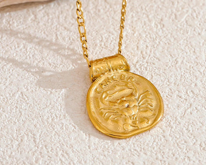 Zodiac Hammered coin Gold-plated Necklace