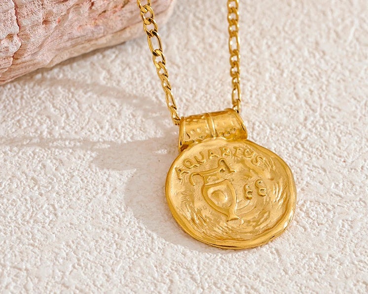Zodiac Hammered coin Gold-plated Necklace