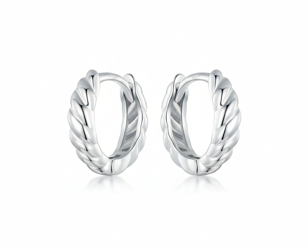 Twisted Rope White-gold plated Hoop Earrings
