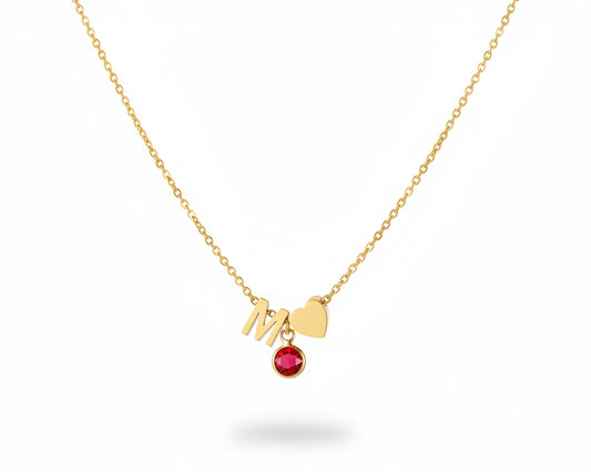 Initial & Heart with Birthstone Gold-plated Necklace