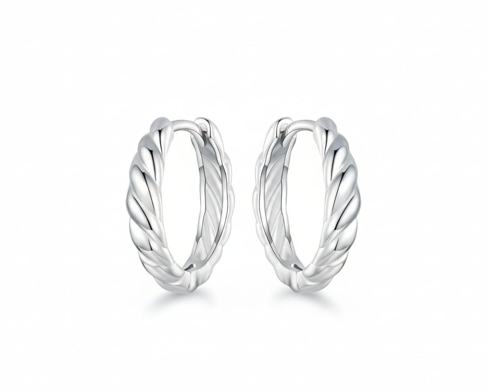 Twisted Rope White-gold plated Hoop Earrings
