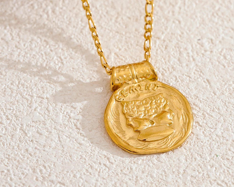 Zodiac Hammered coin Gold-plated Necklace